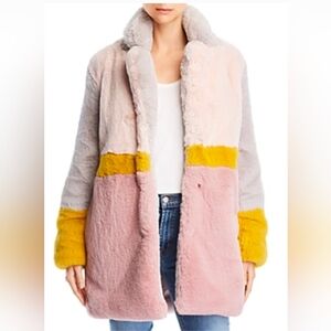 Apparis Color Block Faux Fur Jacket Coat L